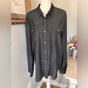 John Varvatos pearl button snap dark denim shirt size XL EUC
